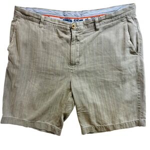 Tommy Bahama Gray Silk‎ Cotton Herringbone Flat Front Shorts Mens 40 Luxury
